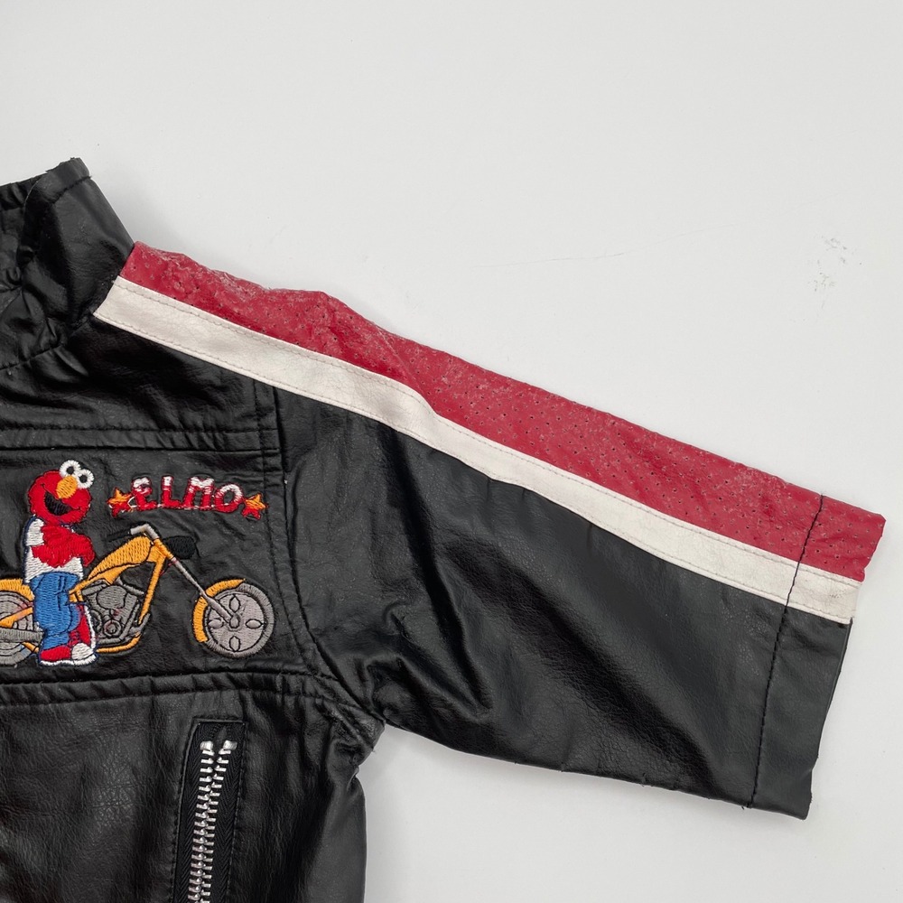 *READ Sesame Street Elmo Vtg Y2K 2006 Biker Jacket Black Red Faux Leather 12M - Picture 8 of 11
